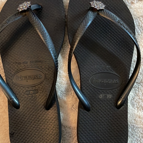 Havaianas Slim Crystal Flower Flip Flop 37/38 7/8 Black - Picture 3 of 4